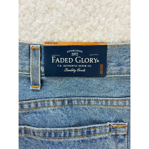 Faded Glory Original Fit Straight Jeans Men's Size 38X30 Blue Dark Wash 5-Pocket - Picture 10 of 10